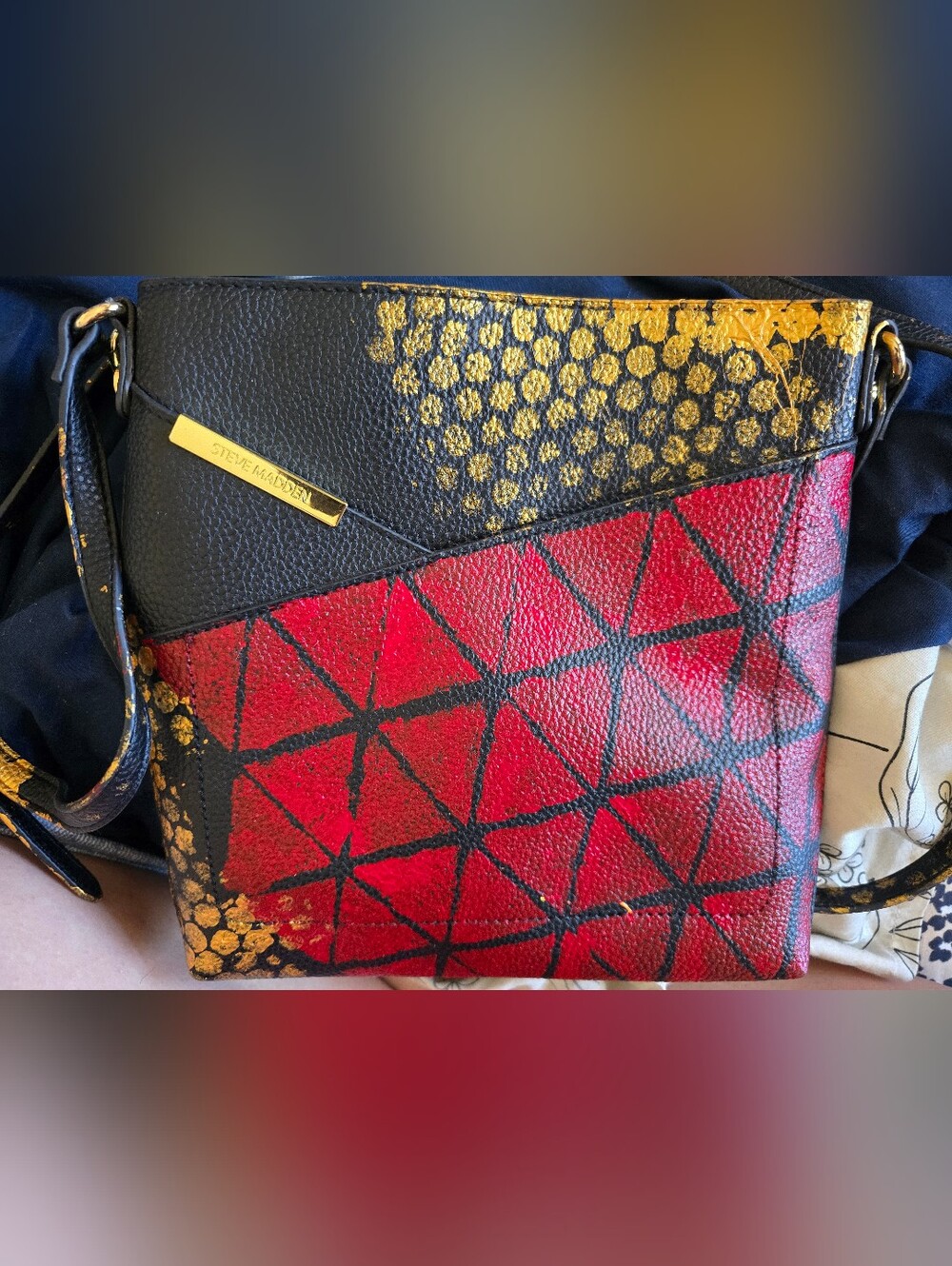 HANDCRAFTED Upcycled Abtract Crossbody Purse HANDPAINTED Geometric Shoulder Bag